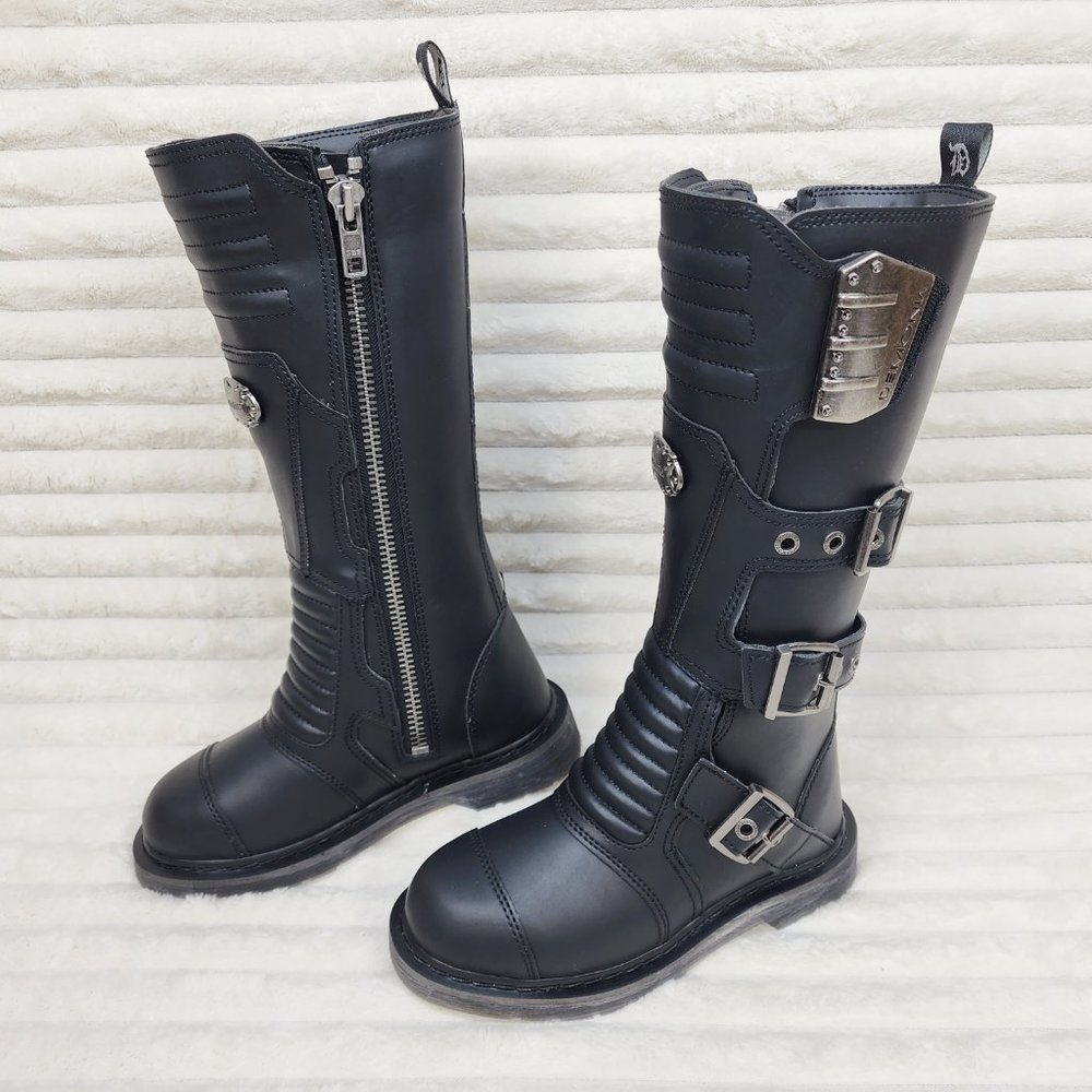 Combat Biker Boots Black Matte Lightning Bolt Tread Bolt 405 Goth Punk - Picture 9 of 9
